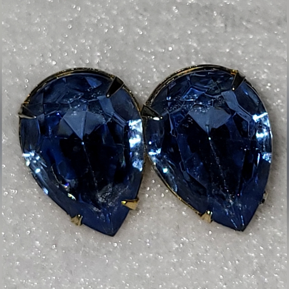 Vintage Double Blue Glass Teardrop Brooch / Pin